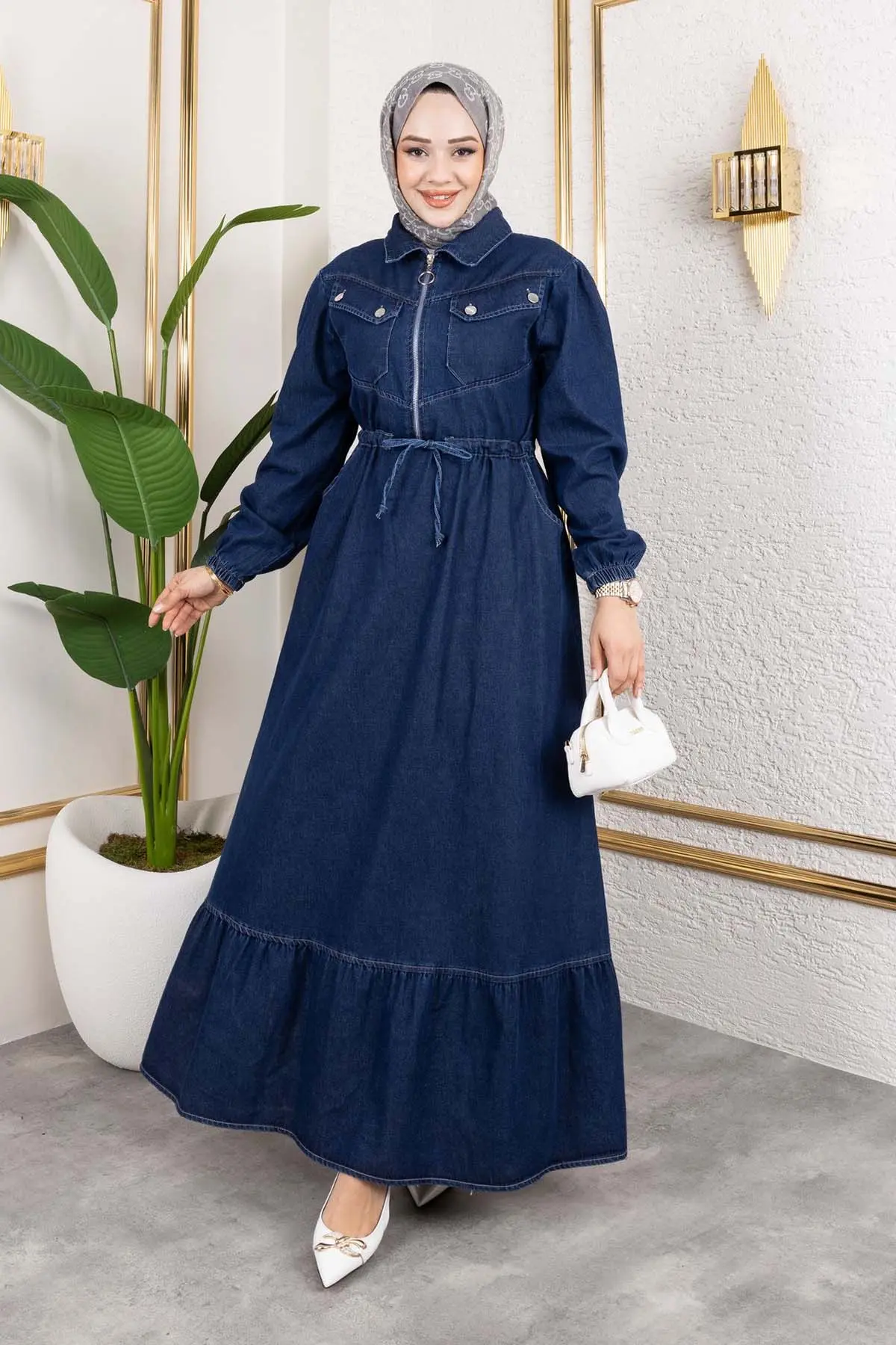 Waist Tie Pocket Denim Dress-detail