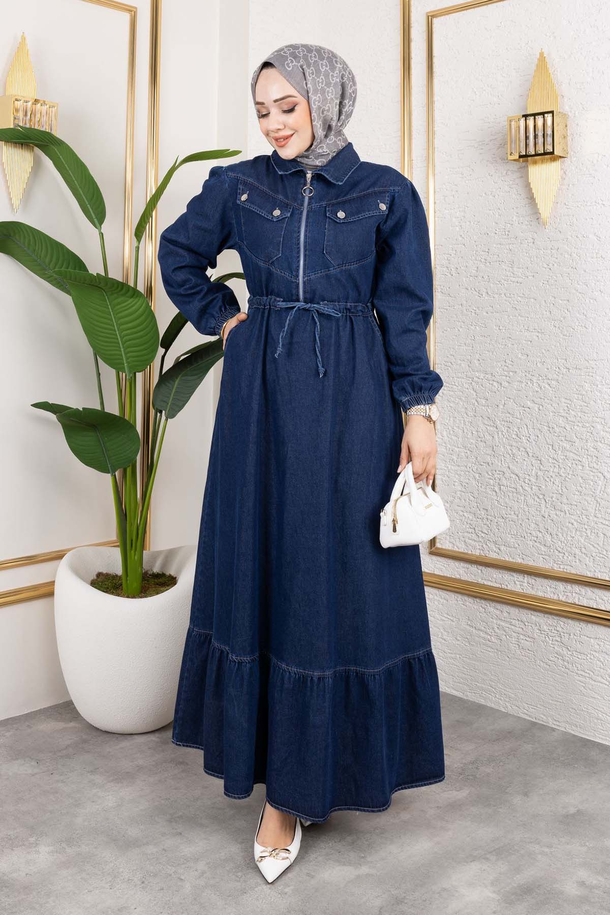 Waist Tie Pocket Denim Dress