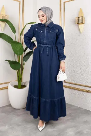 Waist Tie Pocket Denim Dress