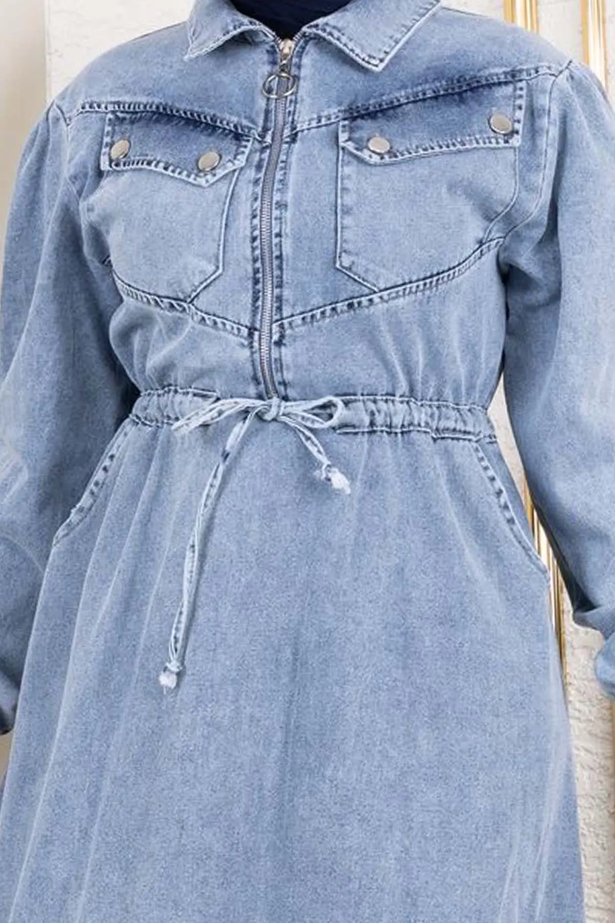 Waist Tie Pocket Denim Dress-detail