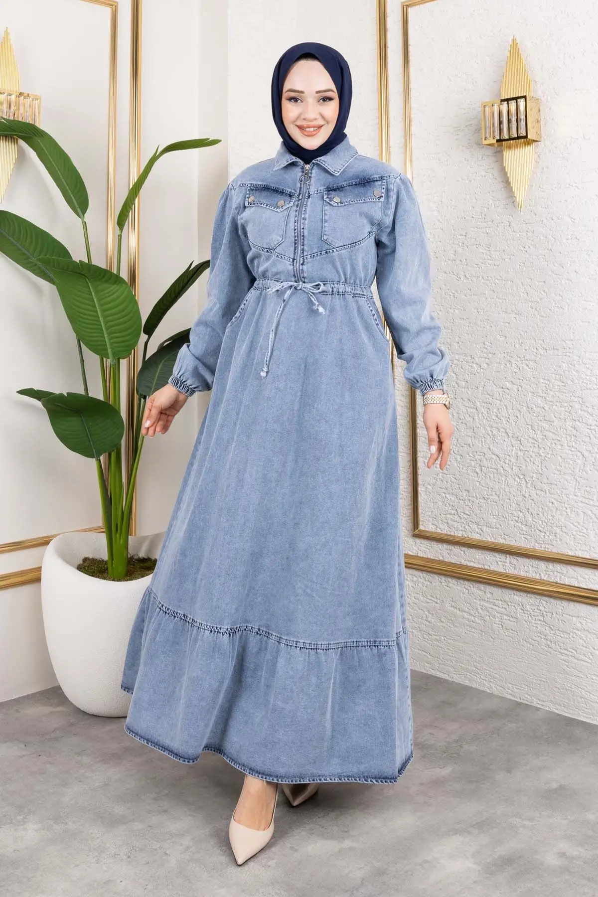 Waist Tie Pocket Denim Dress-detail