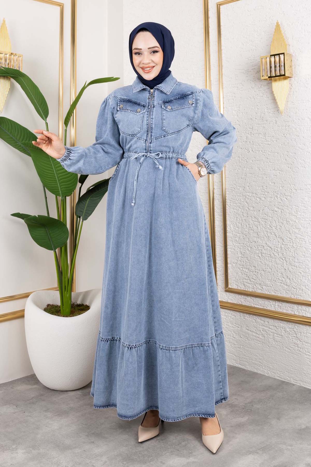 Waist Tie Pocket Denim Dress