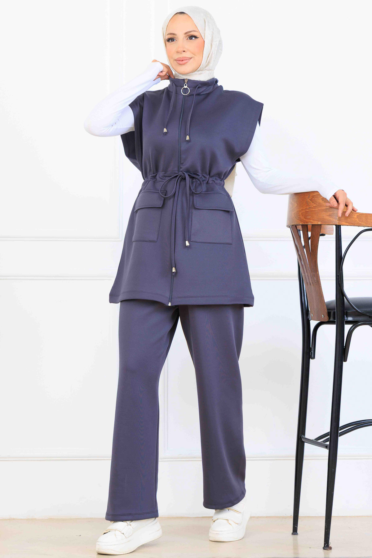 Waist-tie Scuba Two-piece Suit