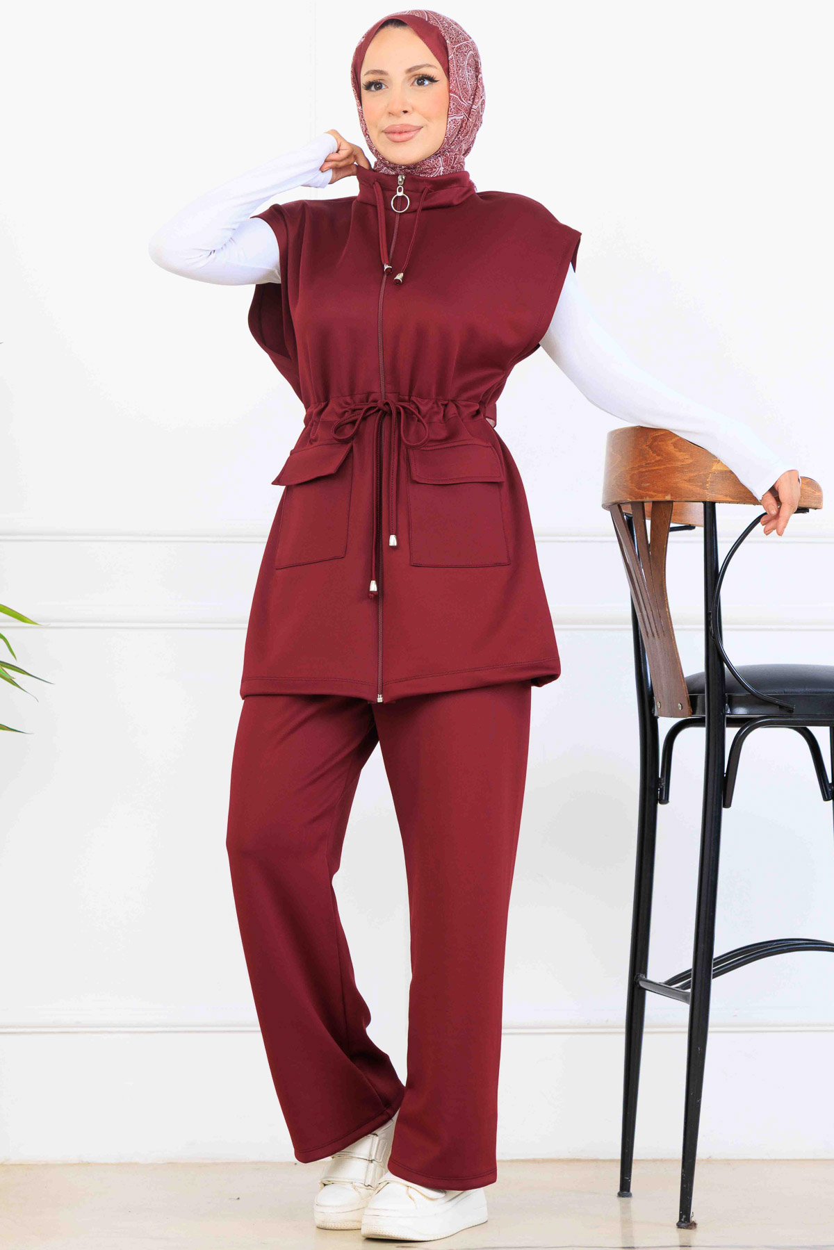 Waist-tie Scuba Two-piece Suit