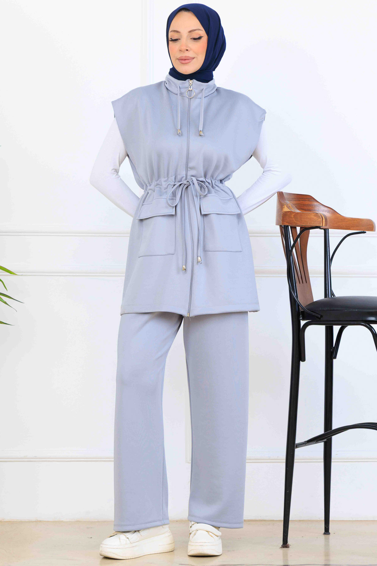 Waist-tie Scuba Two-piece Suit