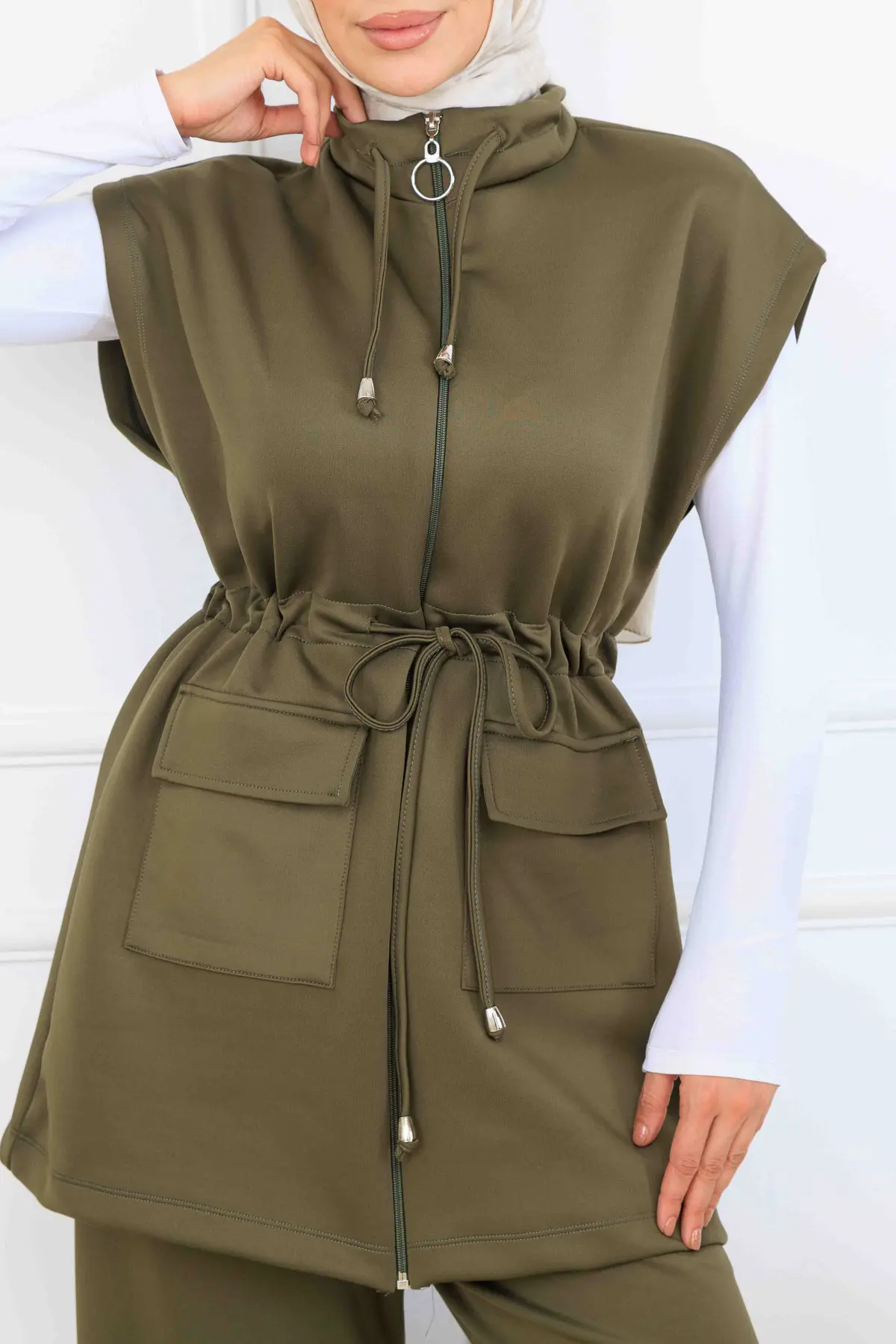 Waist-tie Scuba Two-piece Suit-detail