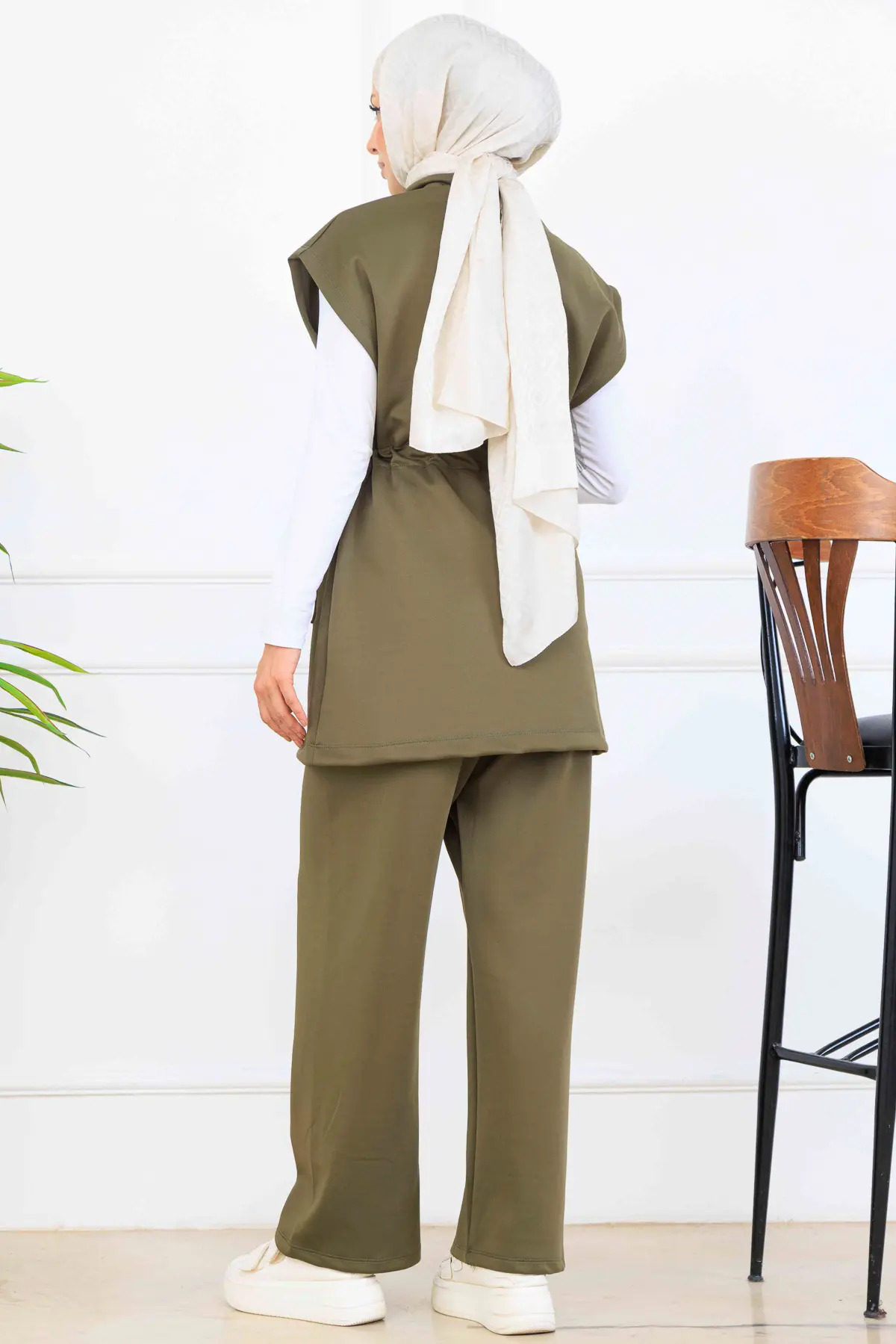 Waist-tie Scuba Two-piece Suit-detail