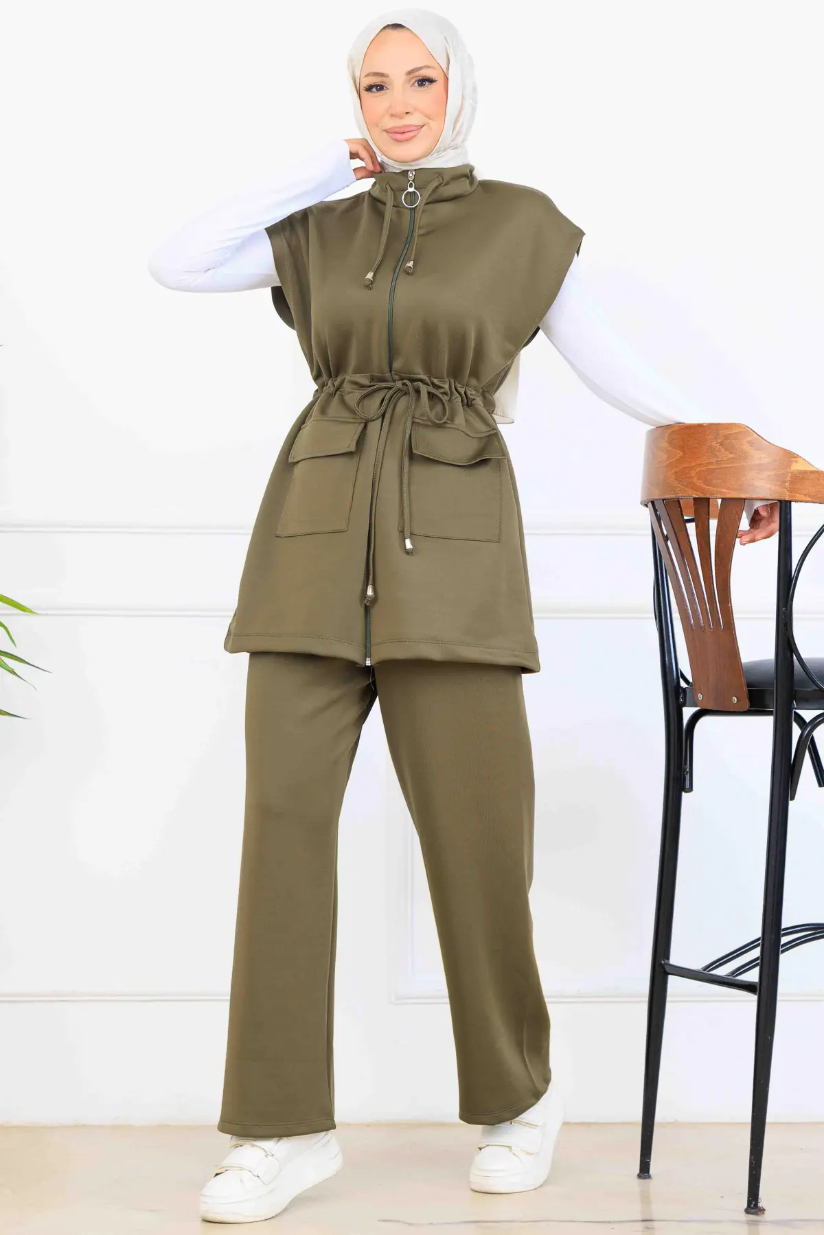 Waist-tie Scuba Two-piece Suit