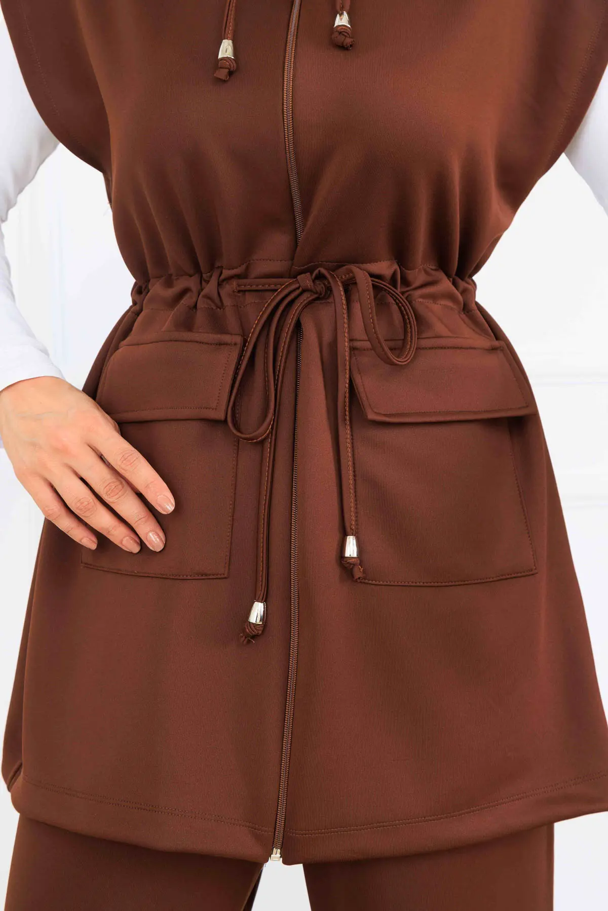 Waist-tie Scuba Two-piece Suit-detail