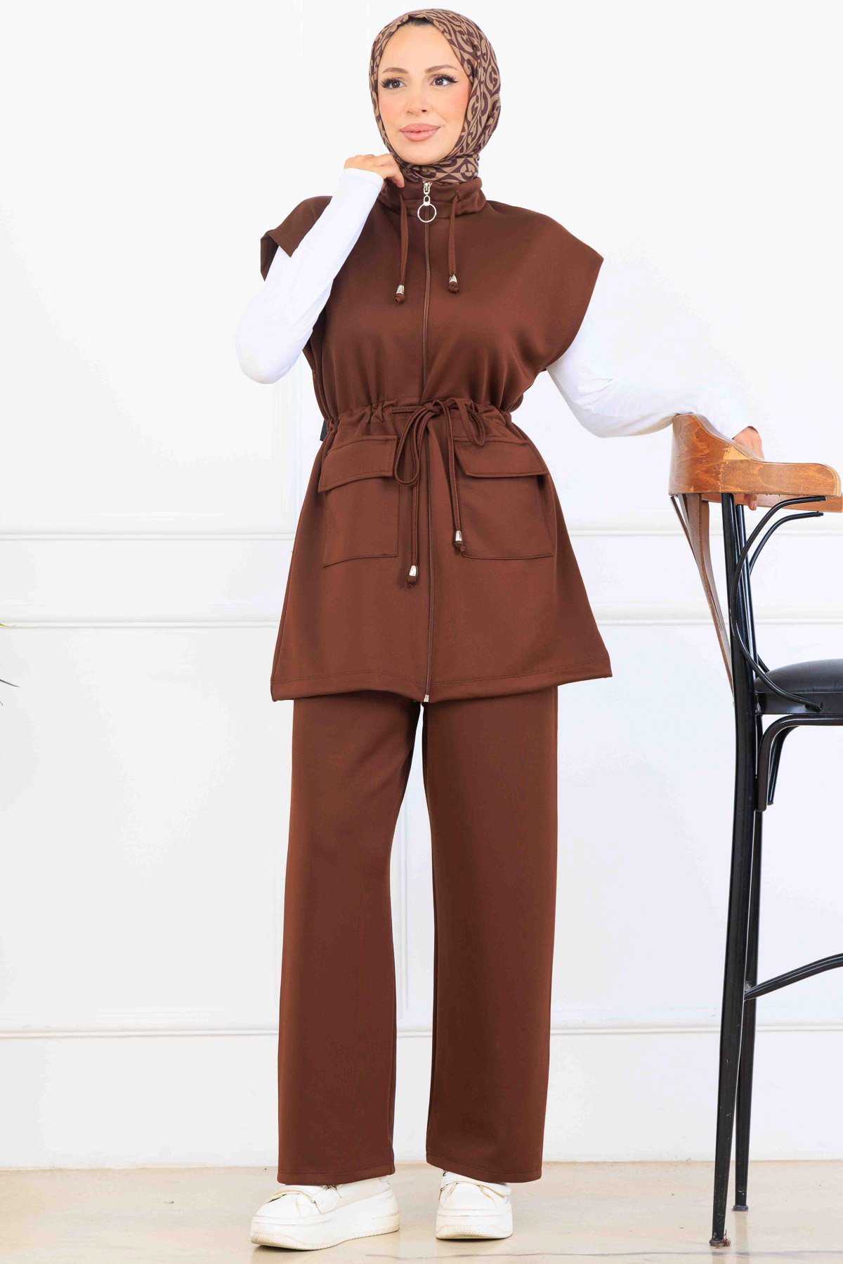 Waist-tie Scuba Two-piece Suit