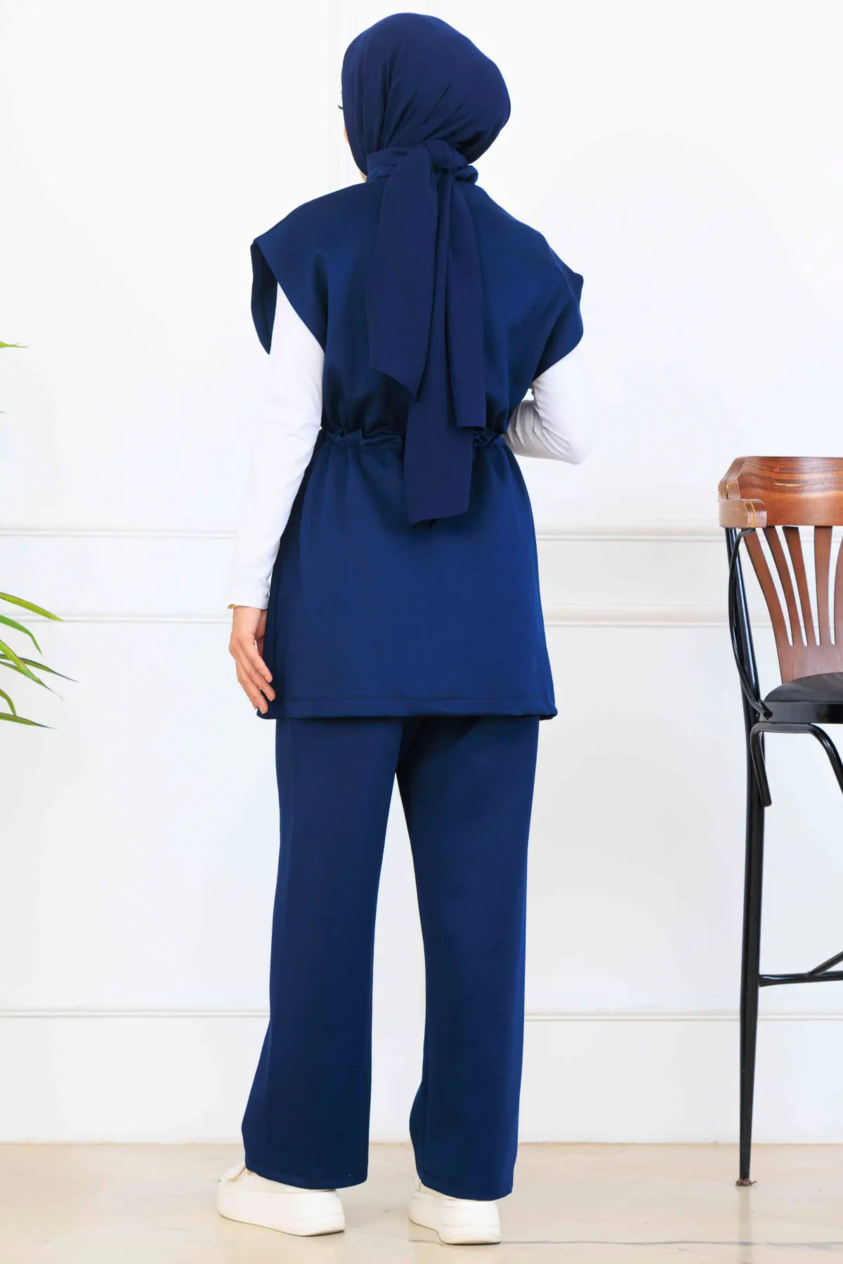 Waist-tie Scuba Two-piece Suit-detail