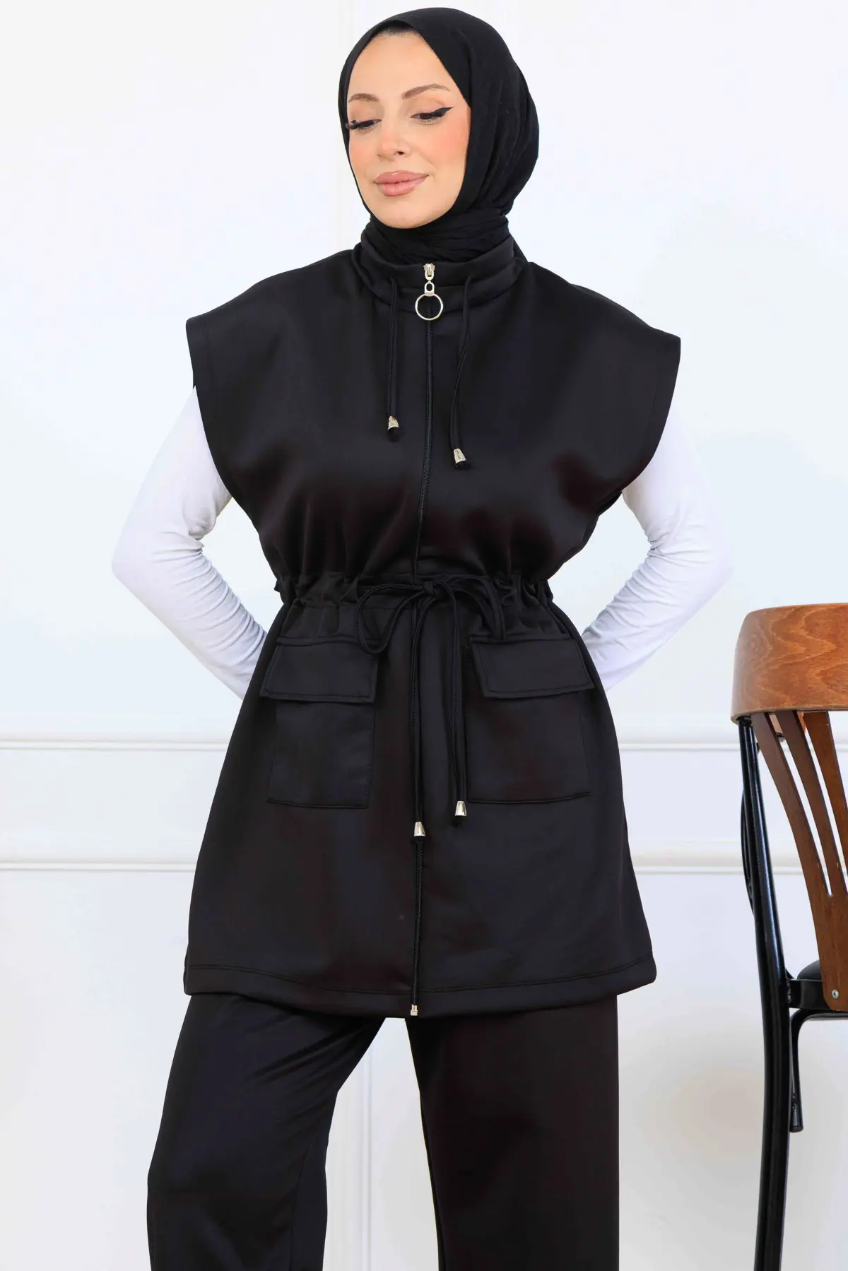 Waist-tie Scuba Two-piece Suit-detail