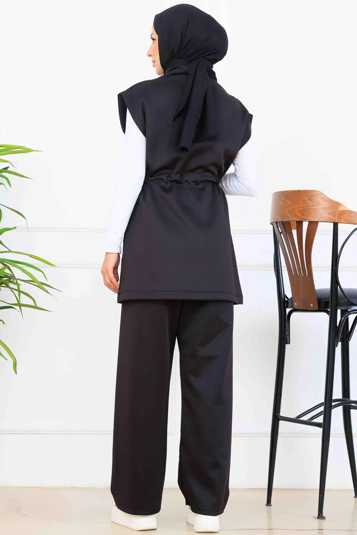 Waist-tie Scuba Two-piece Suit-detail