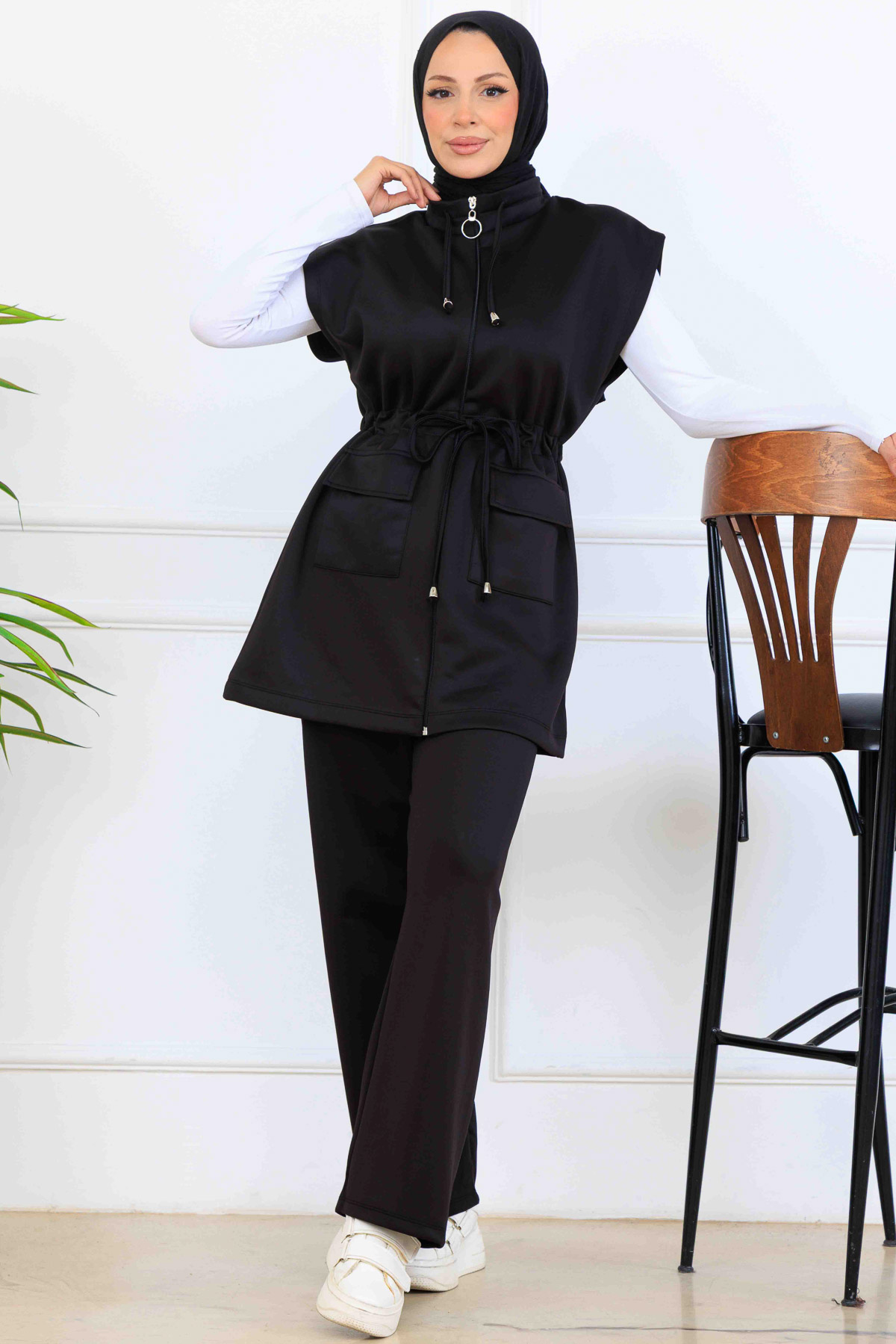 Waist-tie Scuba Two-piece Suit