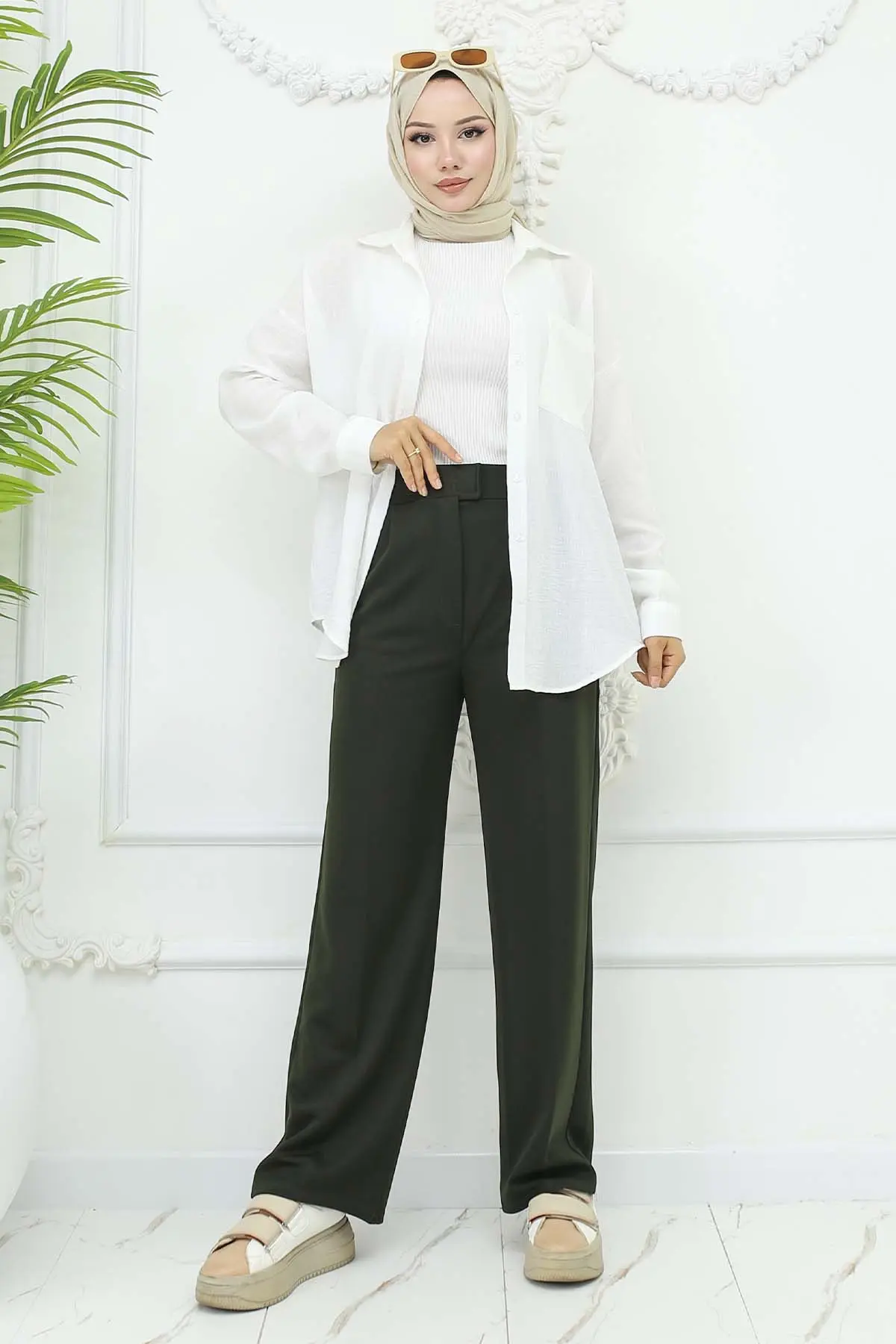 Wide Leg Palazzo Trousers-detail