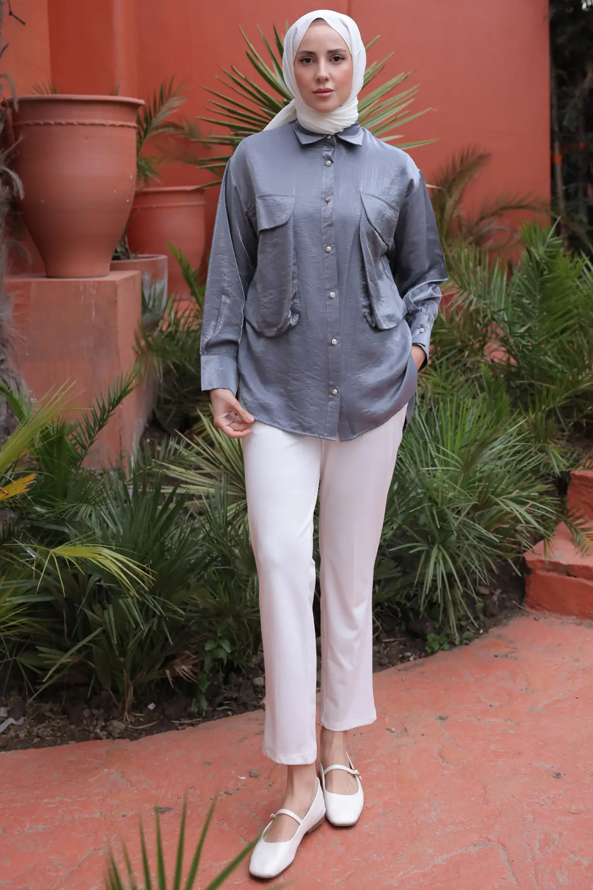 Women's Big Pocket Detailed Shirt-detail