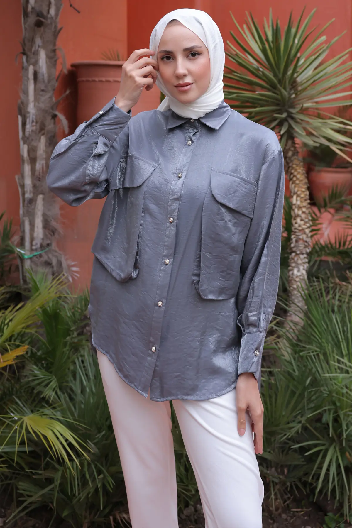 Women's Big Pocket Detailed Shirt-detail