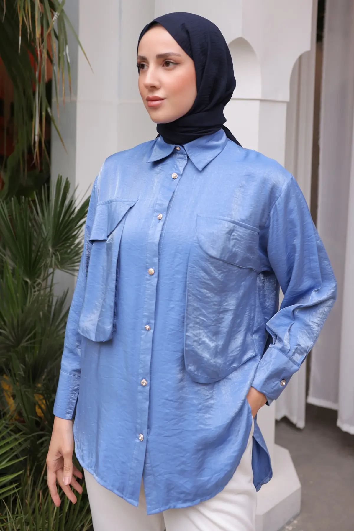 Women's Big Pocket Detailed Shirt-detail