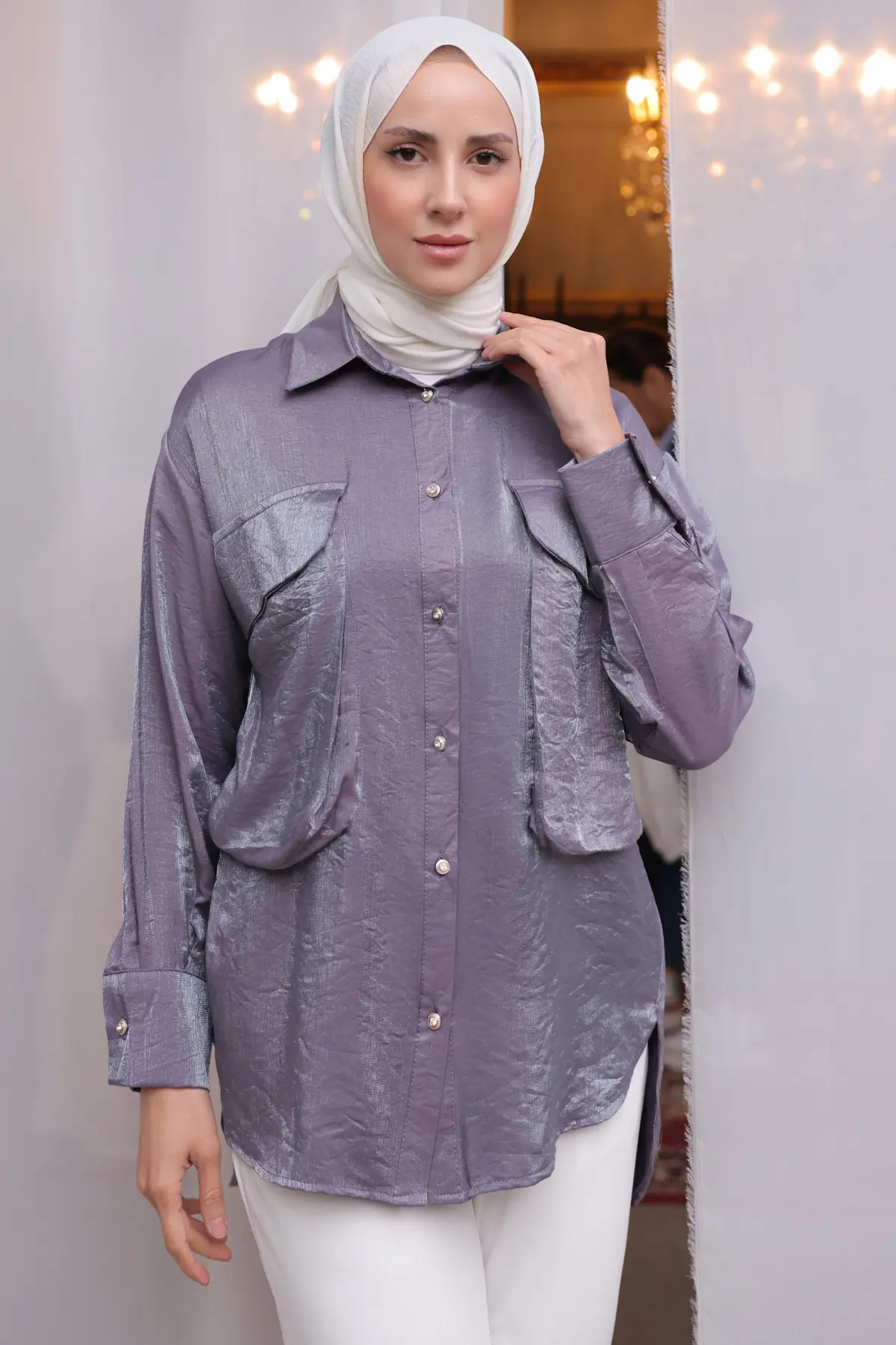 Women's Big Pocket Detailed Shirt-detail