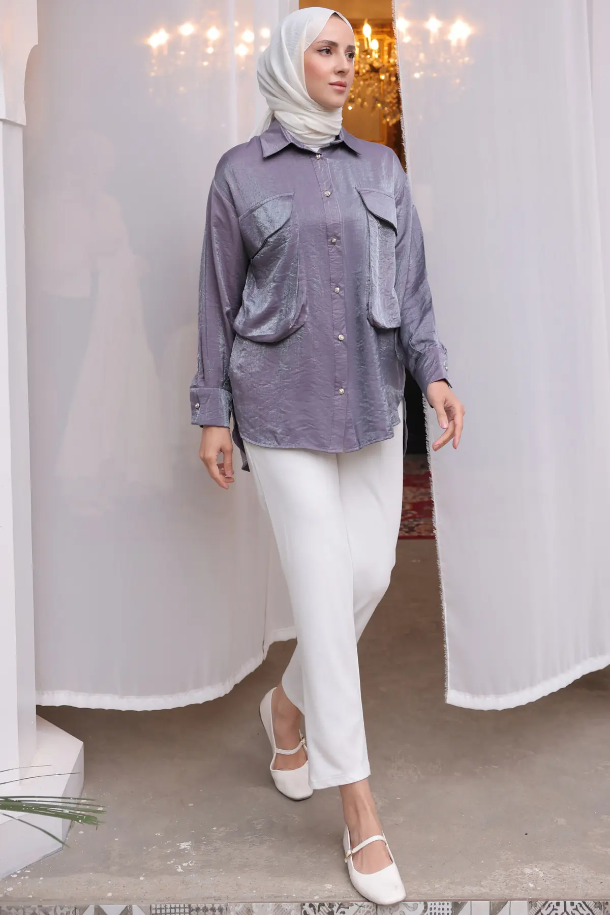 Women's Big Pocket Detailed Shirt-detail