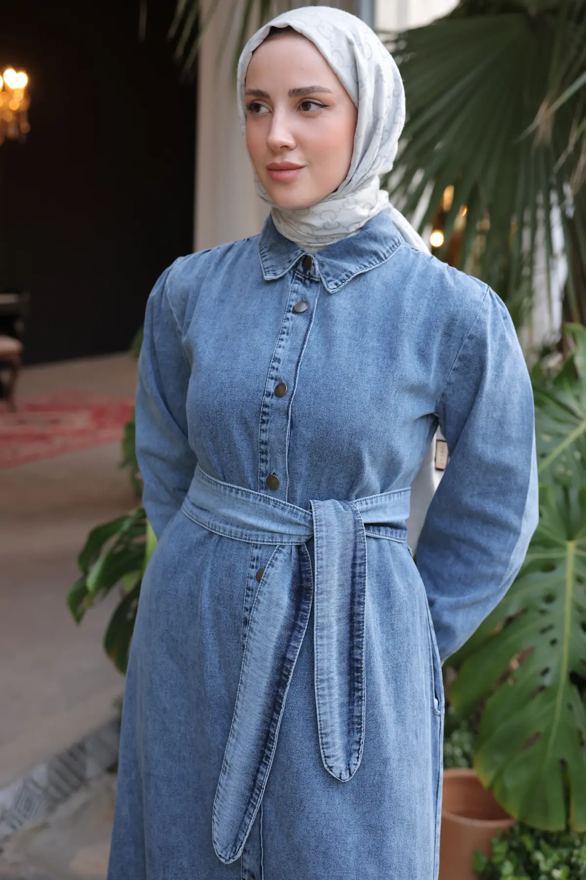 Women's Buttoned Hijab Denim Cap-detail