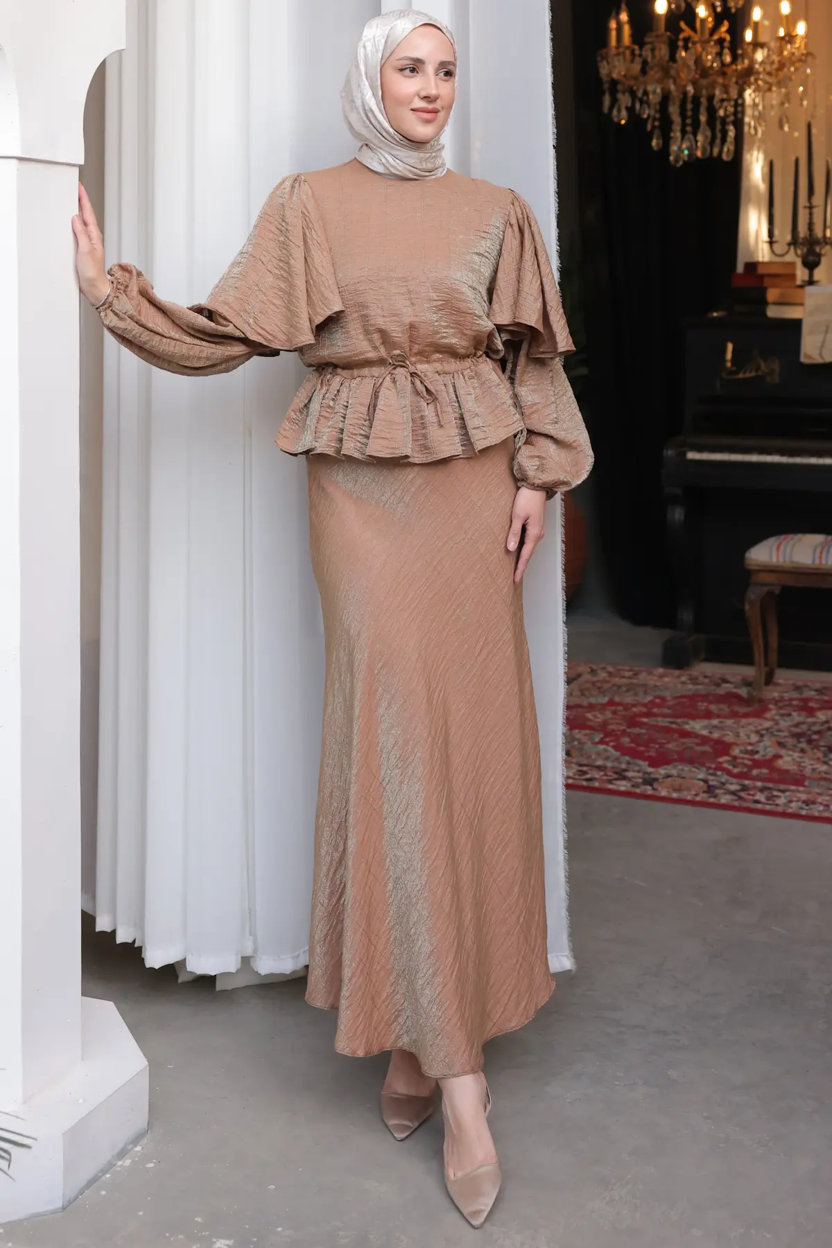 Women's Gathered Waist Skirt Suit-detail