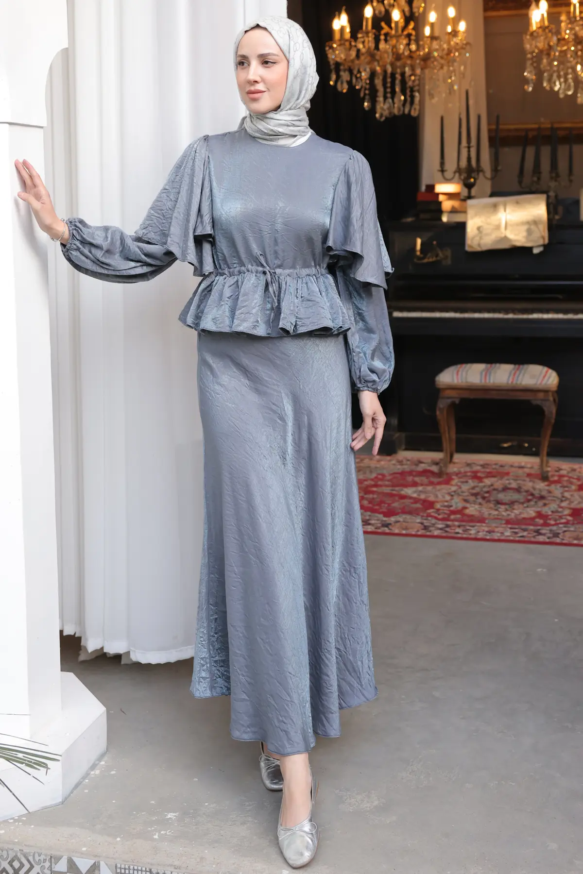 Women's Gathered Waist Skirt Suit-detail