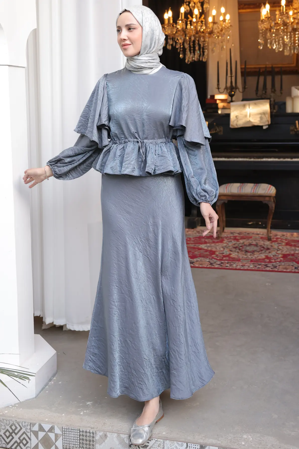 Women's Gathered Waist Skirt Suit-detail