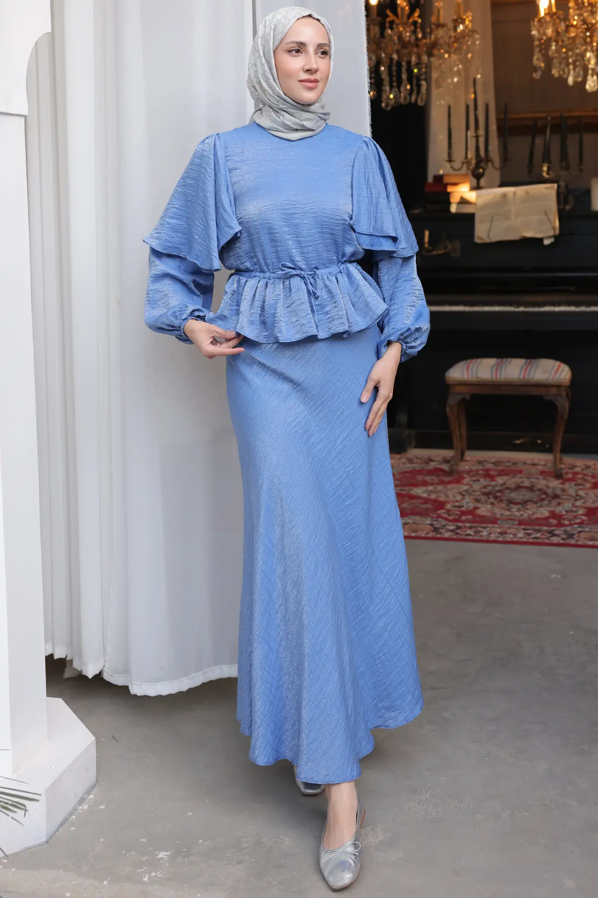 Women's Gathered Waist Skirt Suit-detail