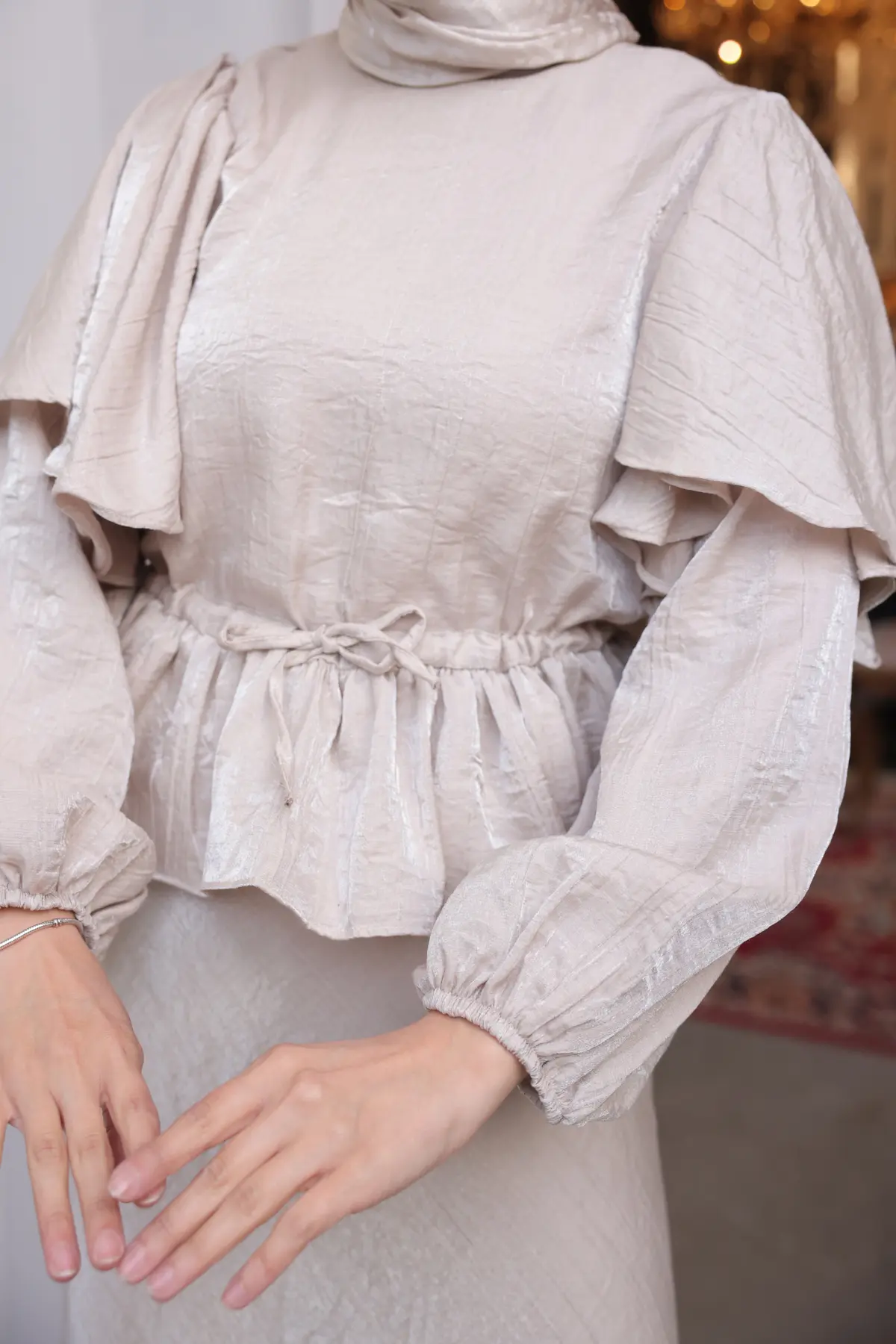 Women's Gathered Waist Skirt Suit-detail
