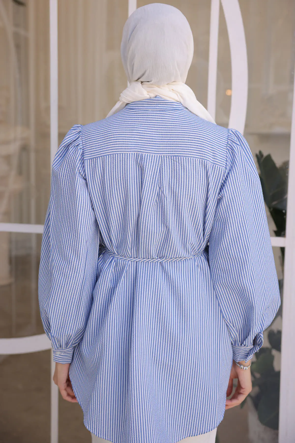 Women's Striped Shirt With Rope Detail On The Waist-detail
