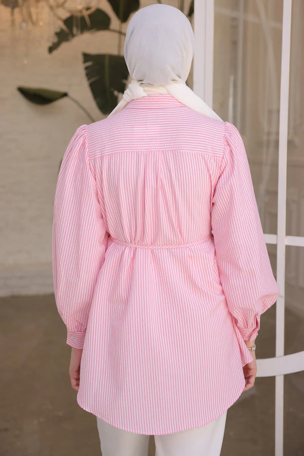 Women's Striped Shirt With Rope Detail On The Waist-detail
