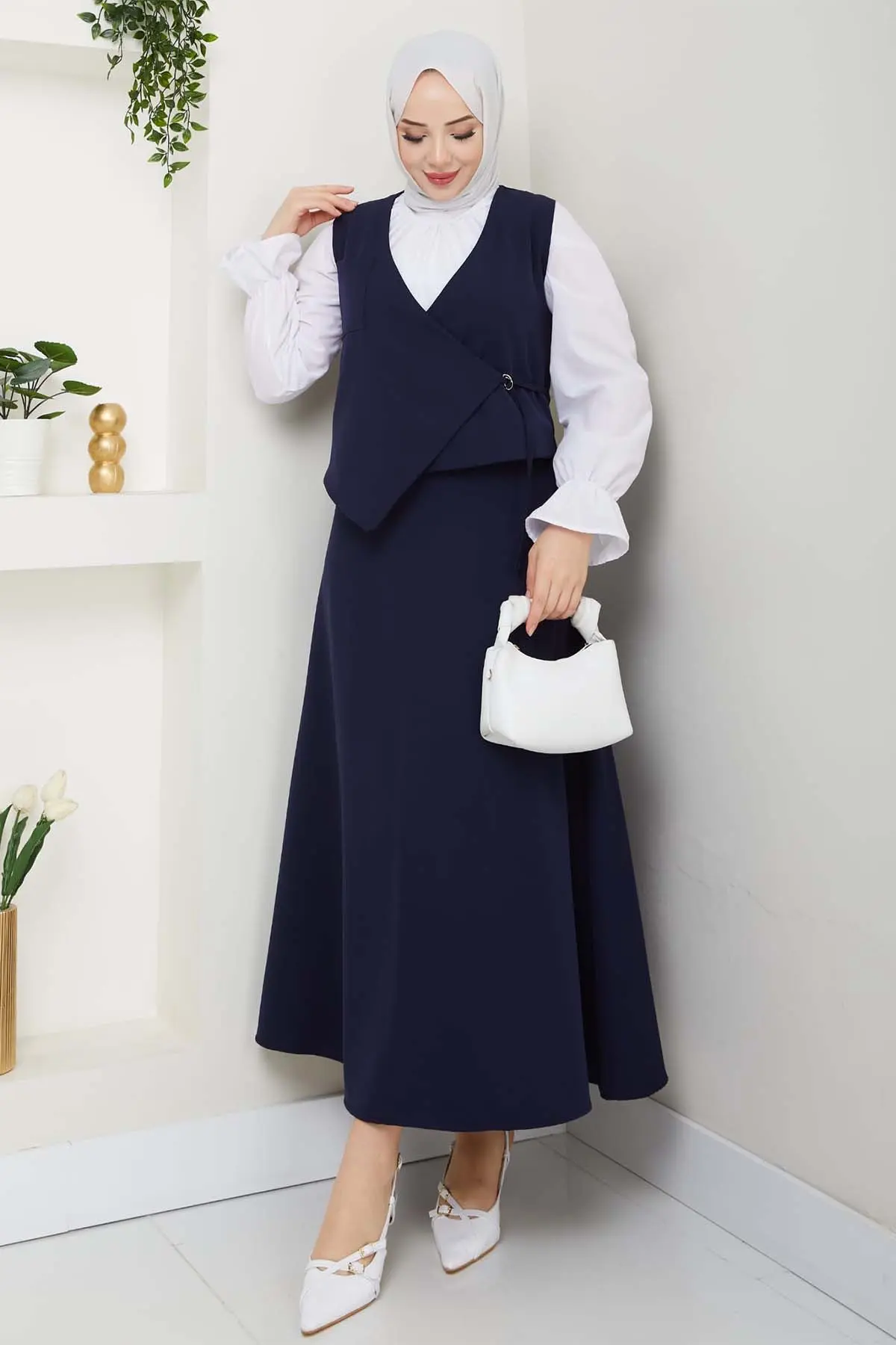 Yandan Bağlamalı Yelekli Takım Lacivert 4745-detail