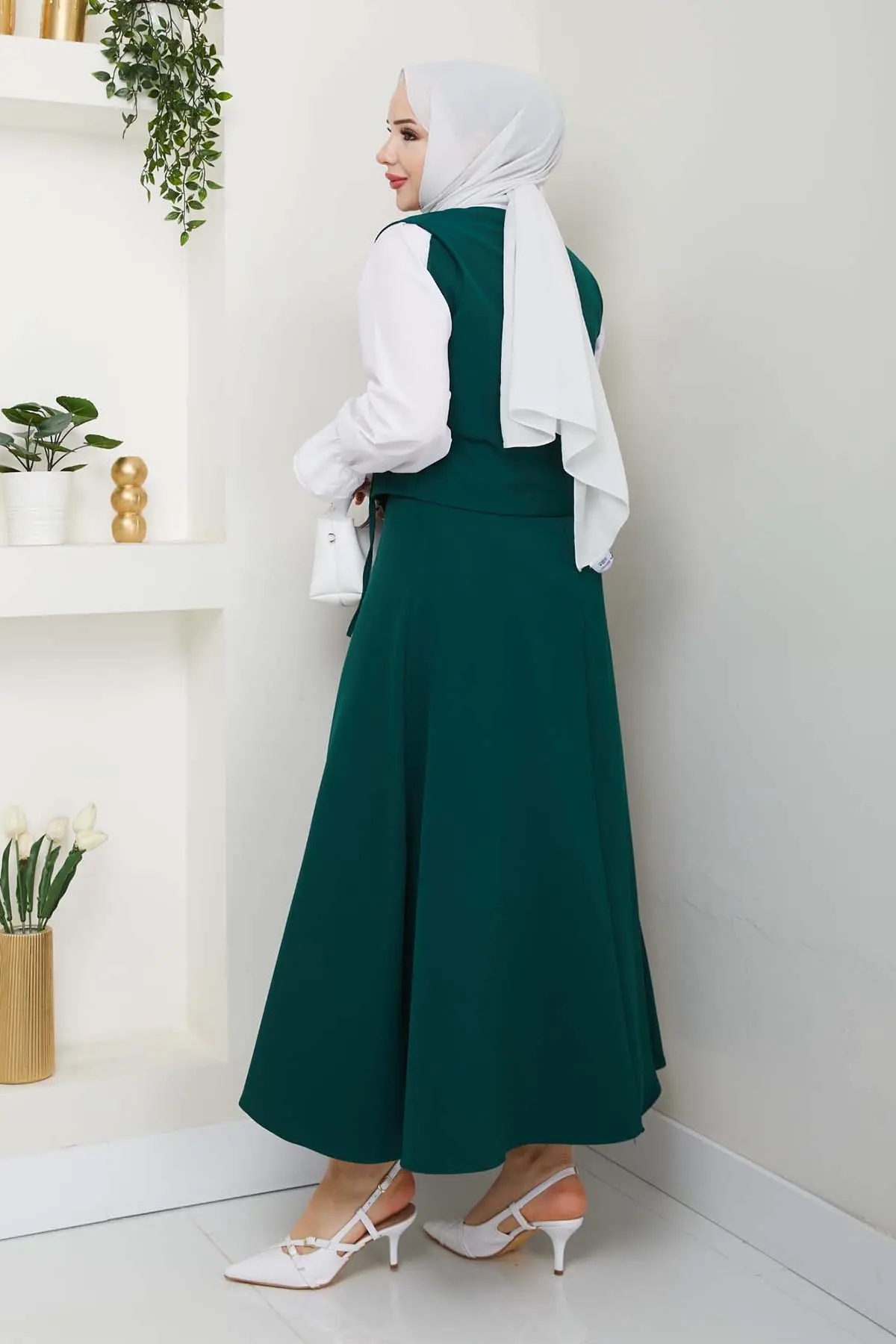 Yandan Bağlamalı Yelekli Takım Zümrüt Yeşili 4745-detail