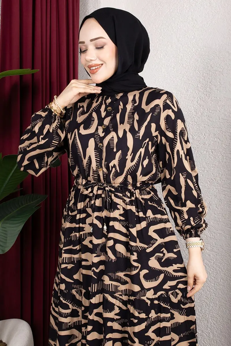 Zebra Pattern Viscose Dress-detail