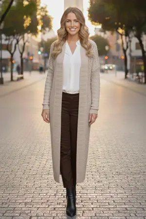 Zigzag Patterned Long Knit Cardigan