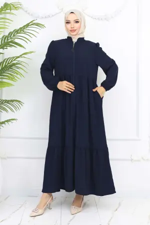 Zippered Abaya With Gathered Detail