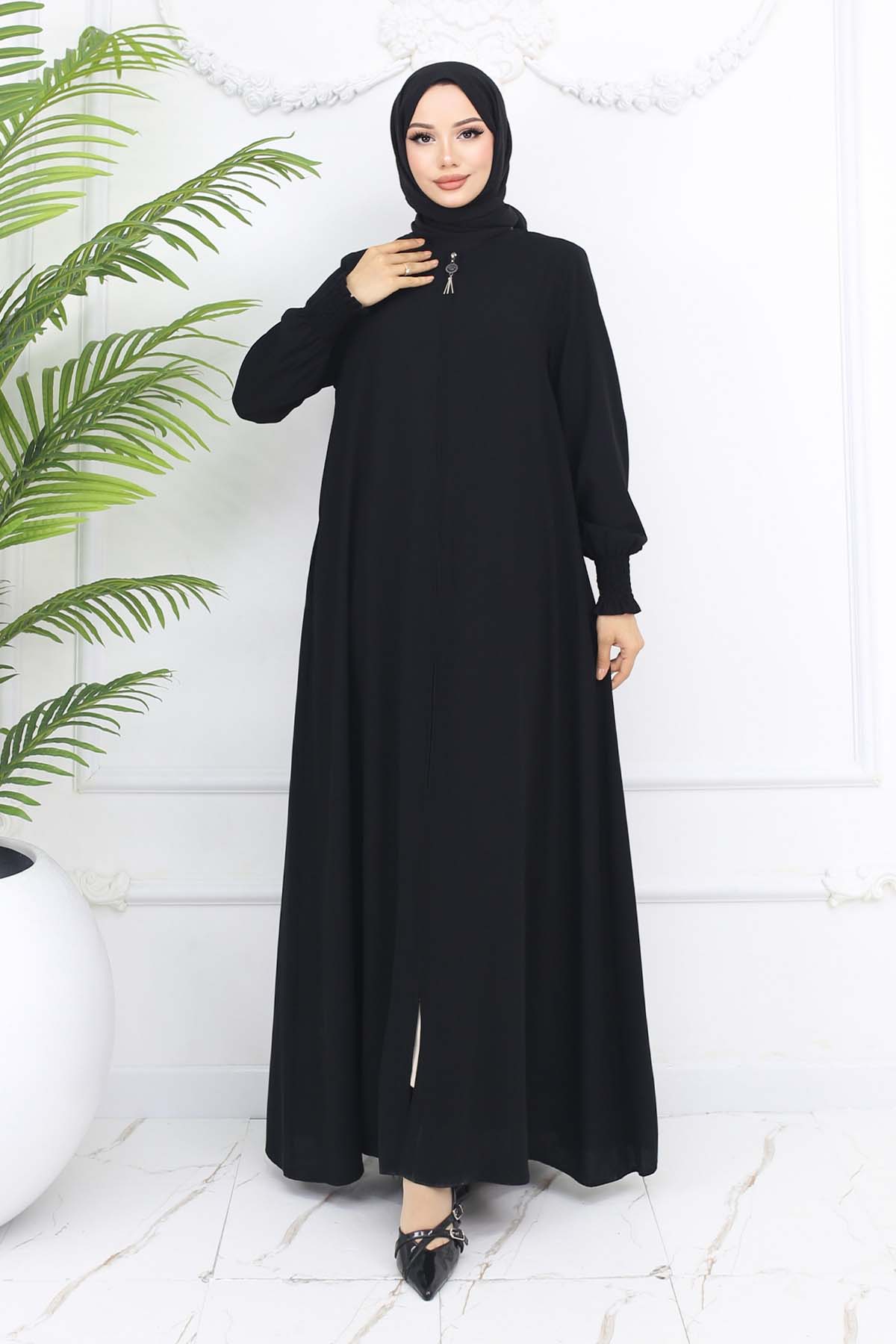Zippered Abaya With Gipel Sleeves