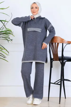 Zippered Collar Knitwear Suit
