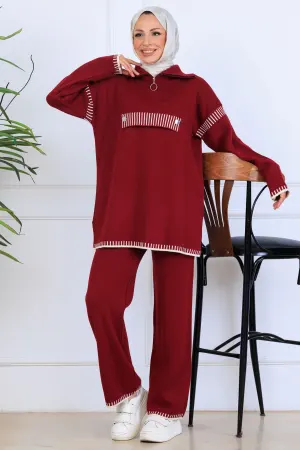 Zippered Collar Knitwear Suit