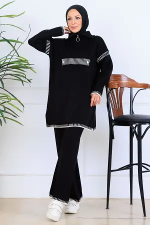 Zippered Collar Knitwear Suit