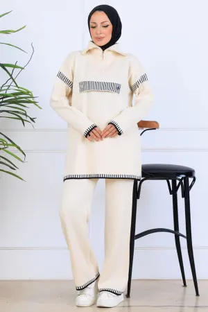 Zippered Collar Knitwear Suit