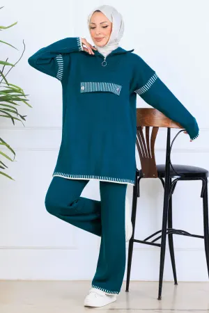 Zippered Collar Knitwear Suit