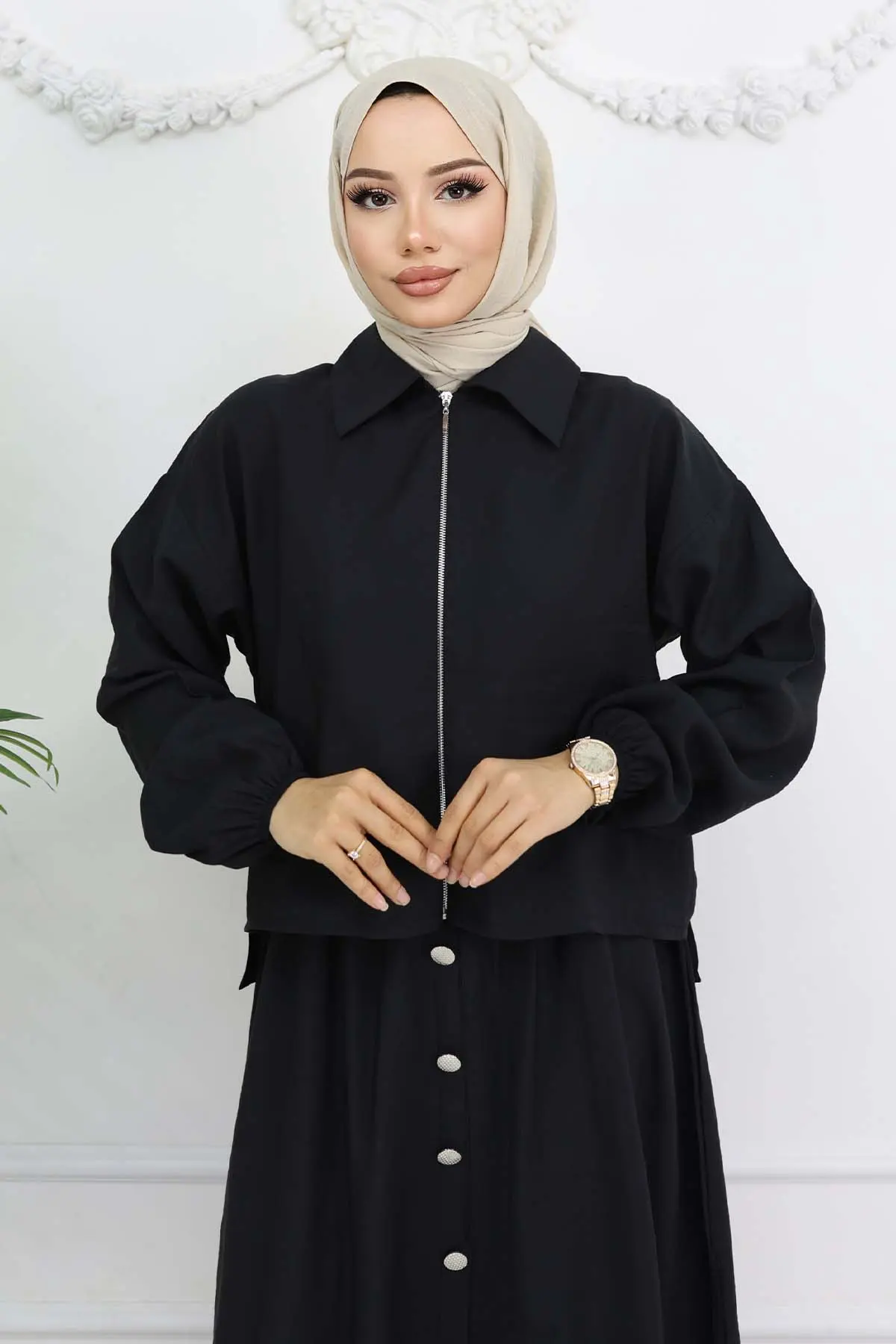 Zippered Jacket Dress Suit-detail