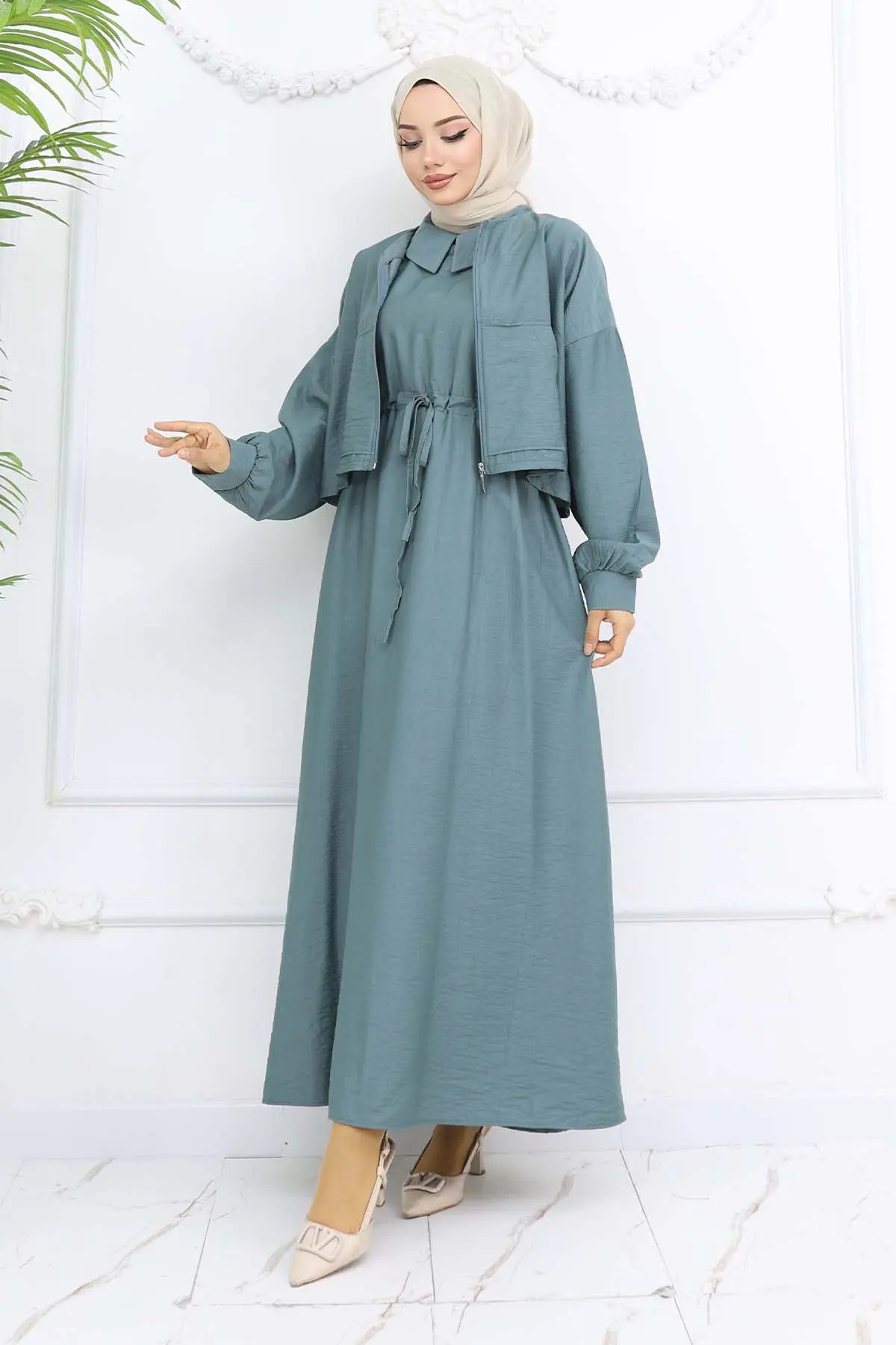 Zippered Jacket Vest Hijab Suit-detail