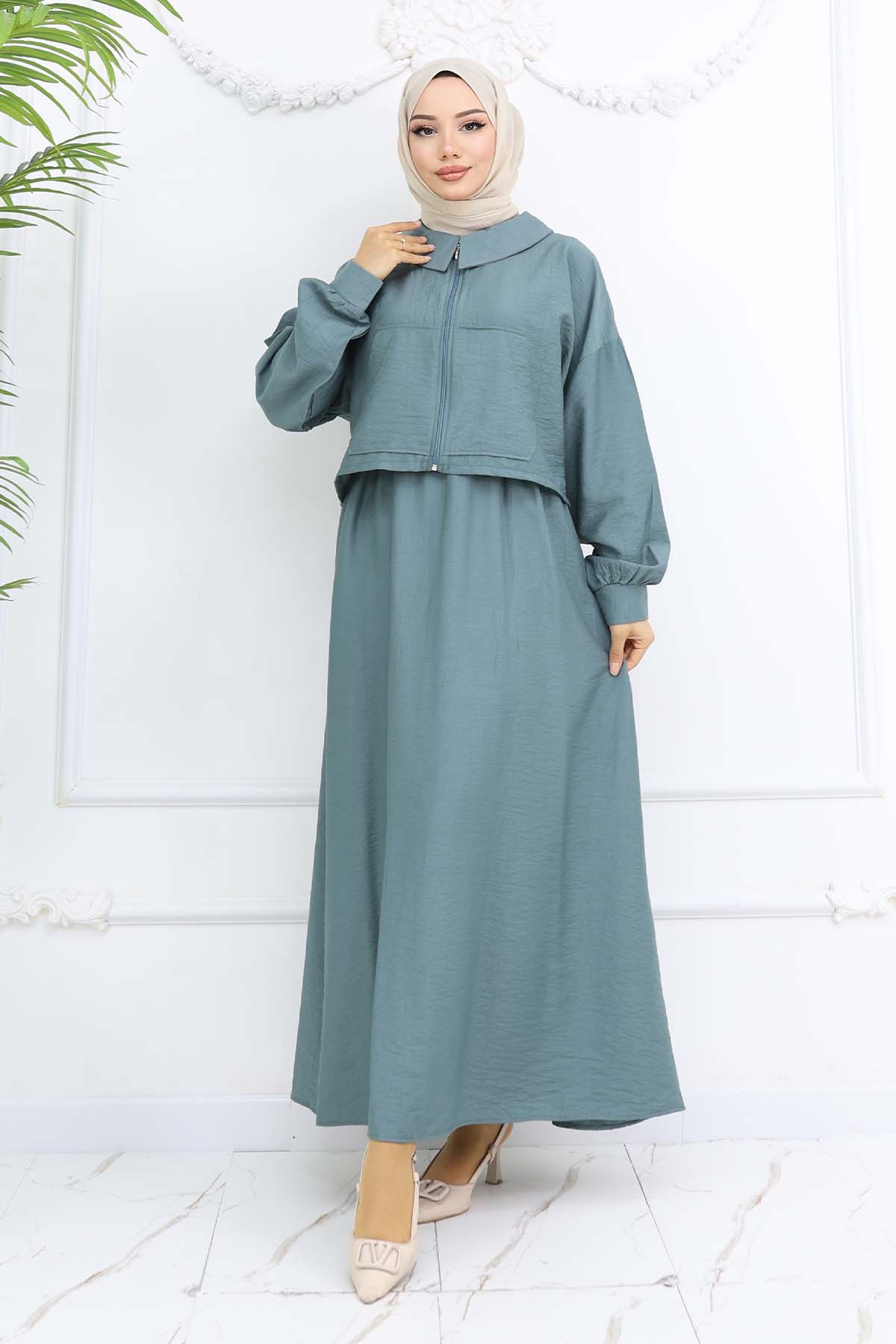 Zippered Jacket Vest Hijab Suit