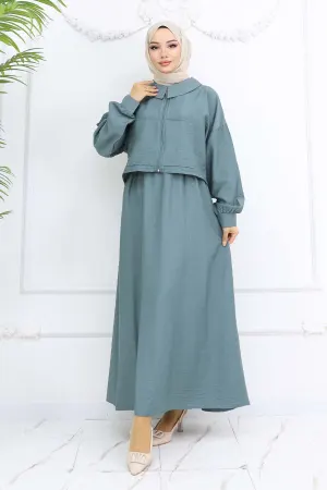 Zippered Jacket Vest Hijab Suit