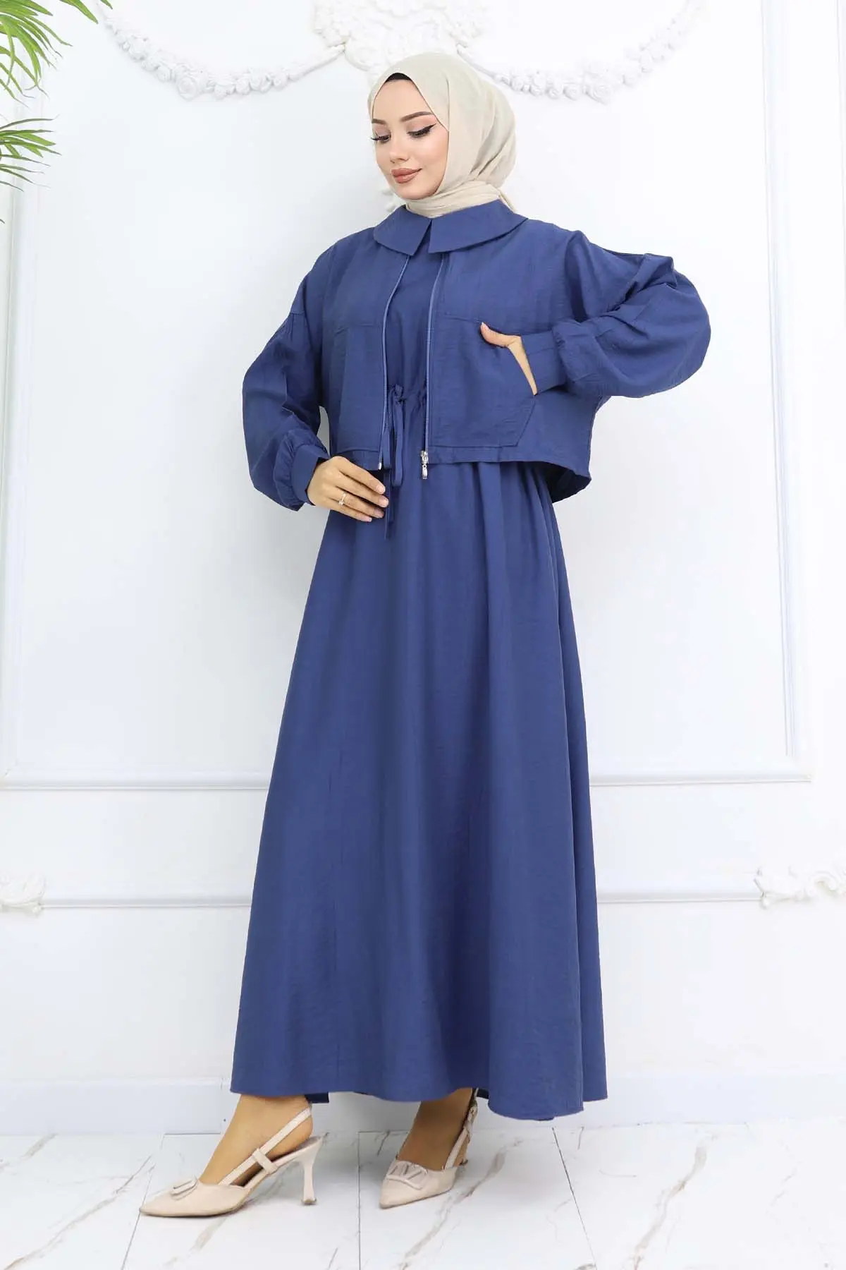 Zippered Jacket Vest Hijab Suit-detail