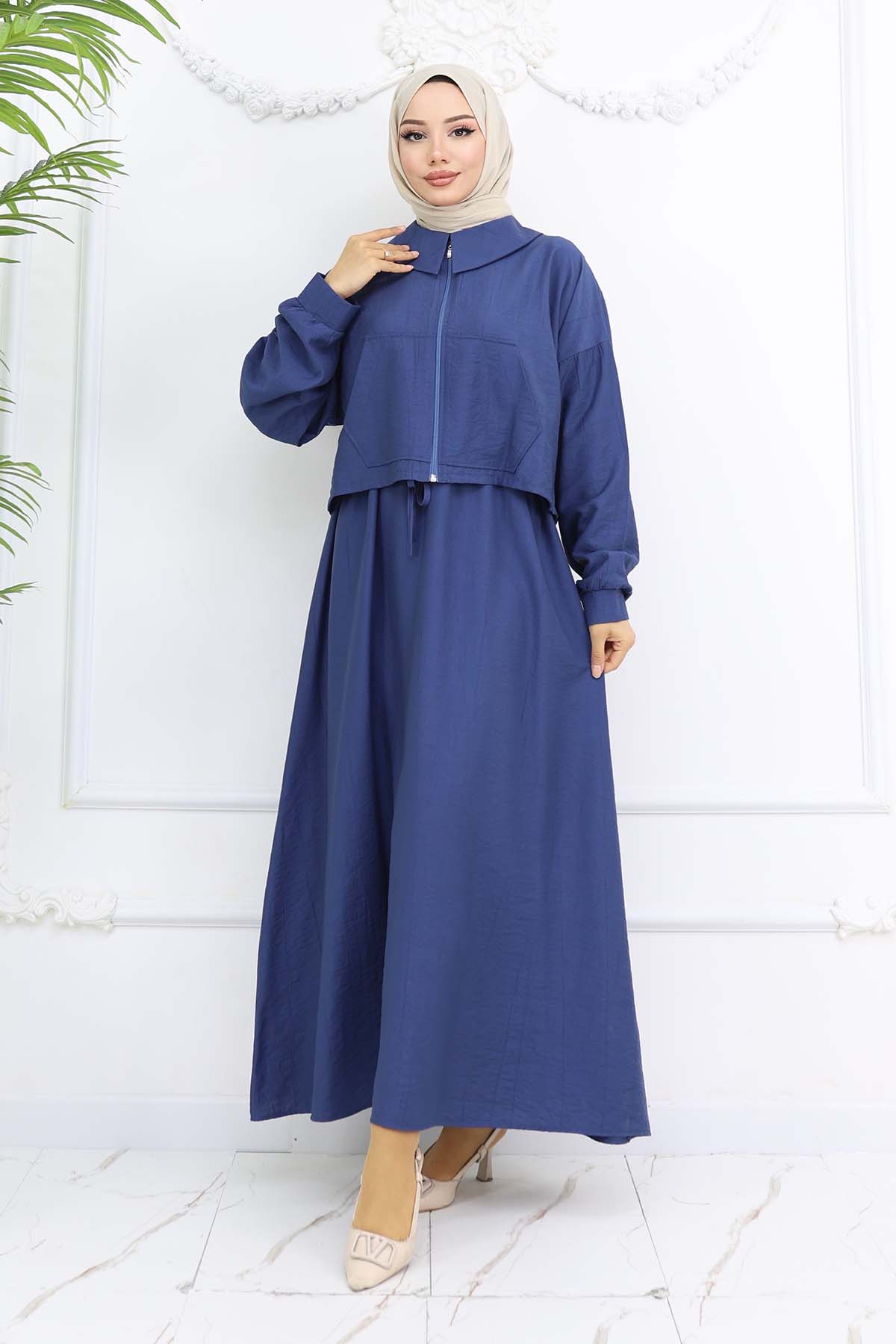 Zippered Jacket Vest Hijab Suit