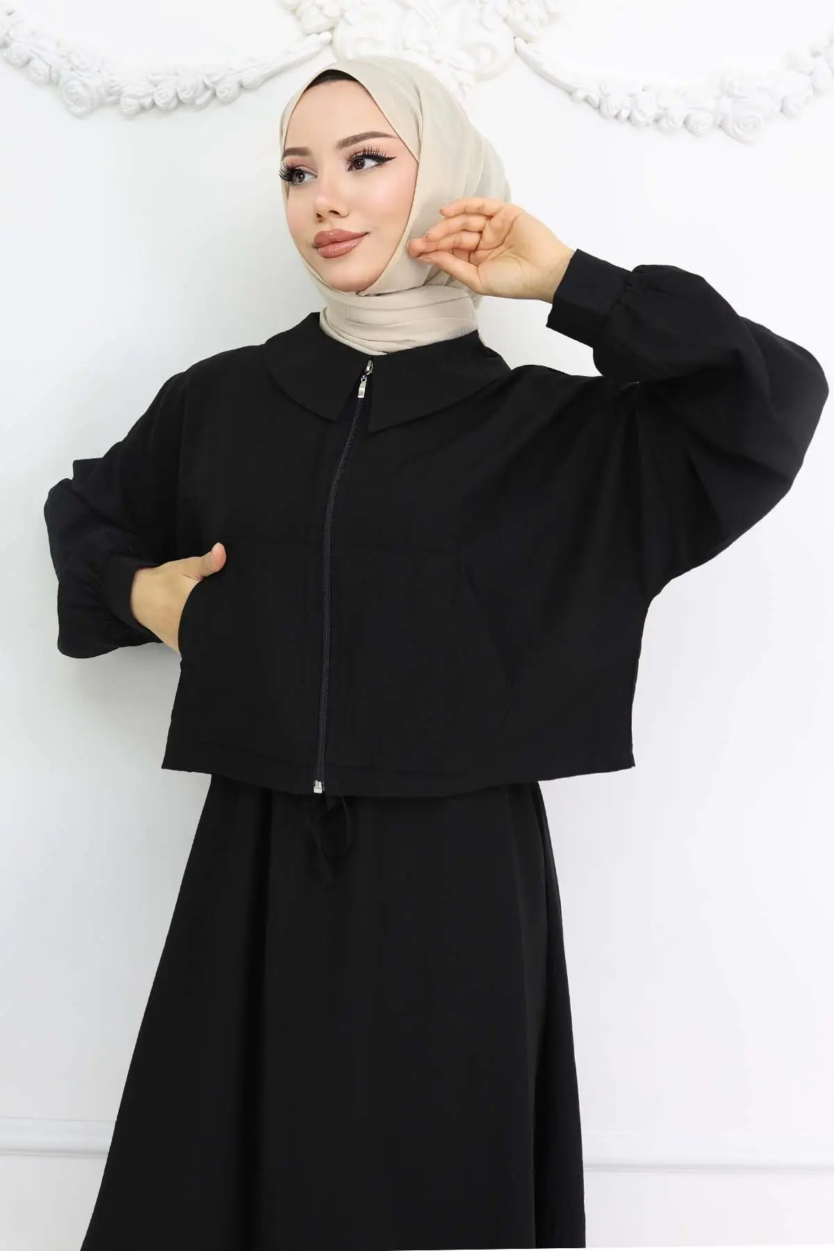 Zippered Jacket Vest Hijab Suit-detail